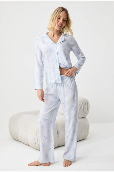 Lilac-Multicolored Heart Shally Woven Pajamas Set