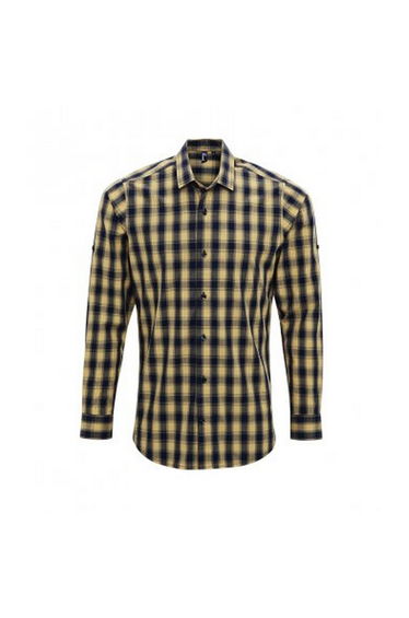 Premier Mens Mulligan Check Long Sleeve Shirt - Camel/Navy