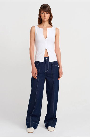 DILVIN Sleeveless Slim-Fit Jersey Blouse With Zip
