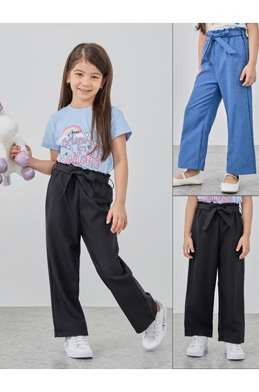 Pack of 2 - Solid Elastic Waist Straight Leg Pants