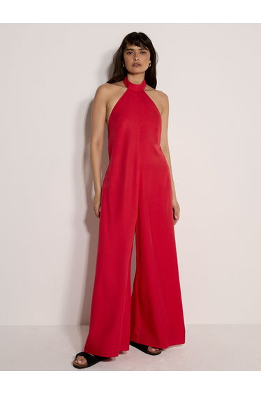 Halter Neck Wide-Leg Linen Blend Jumpsuit