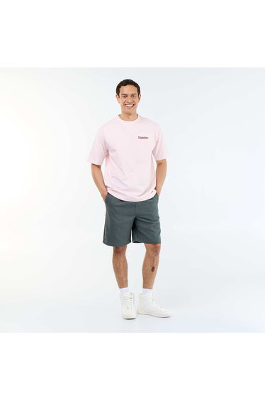 Short-sleeved T-shirt with front & back prints and embroidery PINK