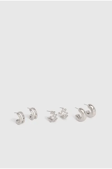 Silver Hoop Earrings 3 Pack - silver