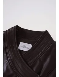 Asymmetric Zip Faux Leather Moto Jacket in Brown for Concert Outings & City Day Trips - 4