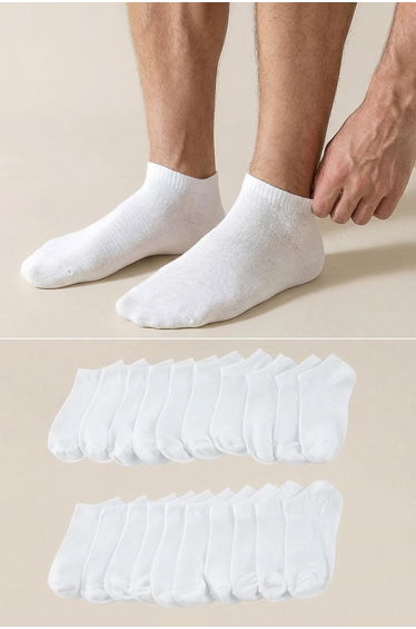 White Unisex 20-Pack Cotton Short/Invisible/Ankle Socks