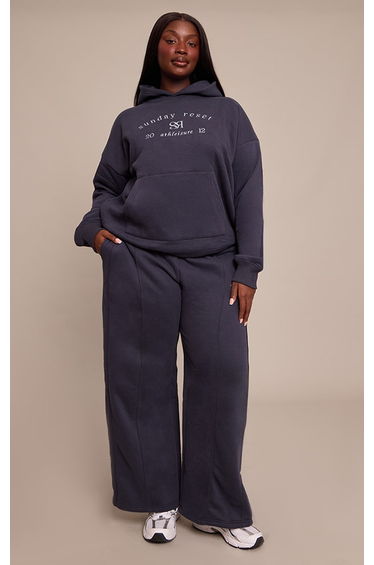Plus Navy Sunday Reset Embroided Wide Leg Jogger