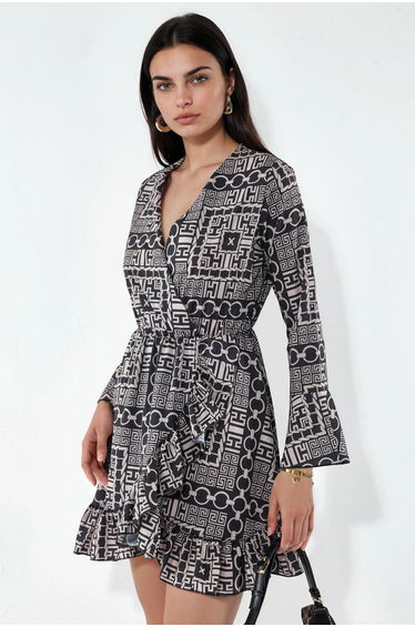 MSN Geometric Wrap Mini Dress With Tie Waist