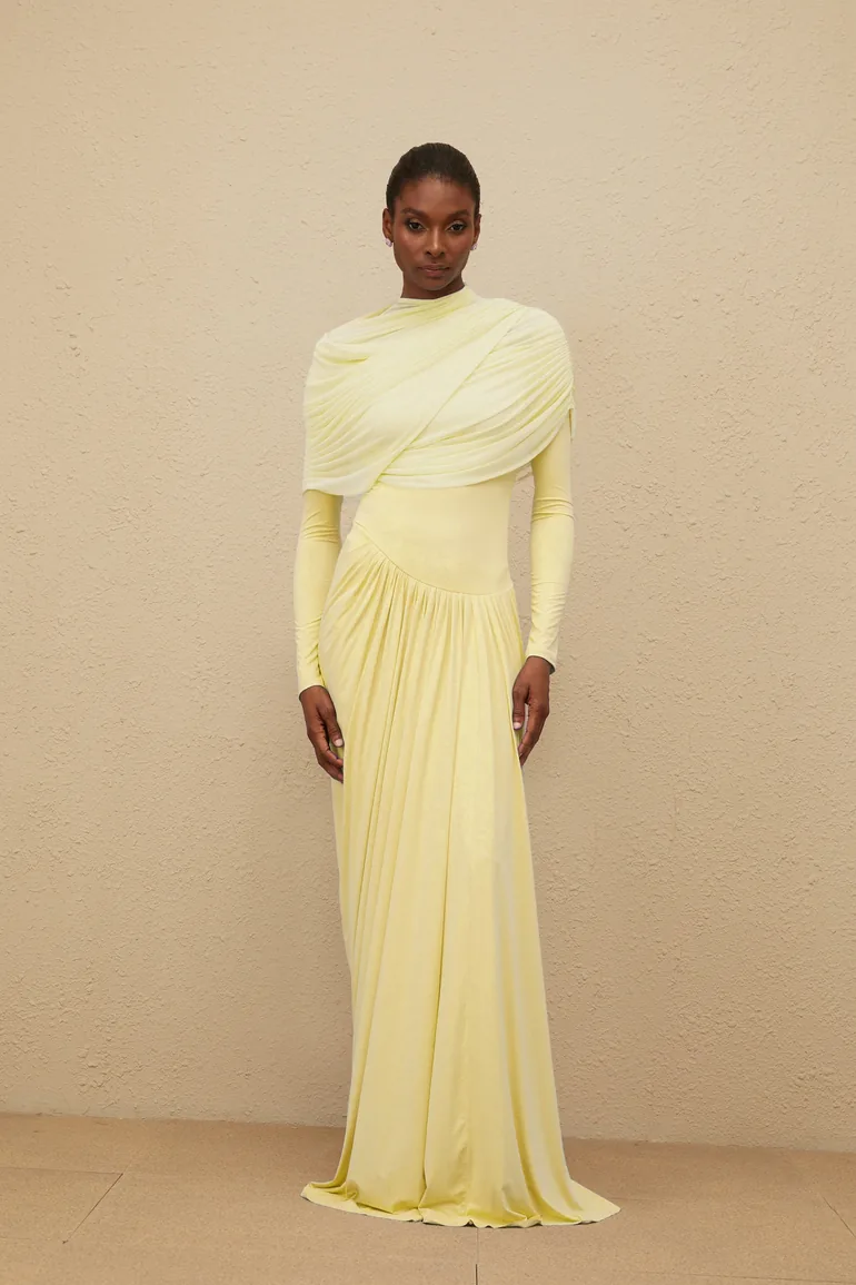 catherine asymmetrical pleated maxi dress Catherine asymmetric pleated maxi dress in Green XL / Green