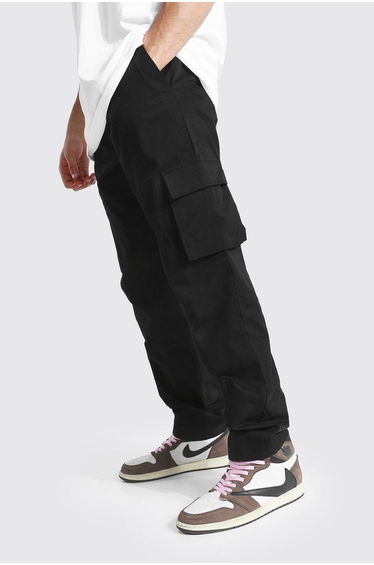 Fixed Waist relaxed Fit Cargo Chino Trouser - black