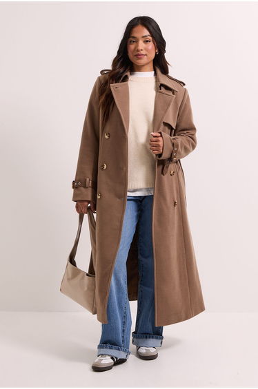 Petite Cuff Detail Buttoned Longline Coat