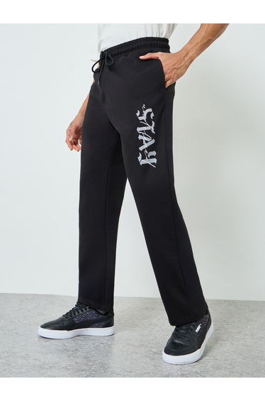 Men Black Graphic Print Relaxed Joggers