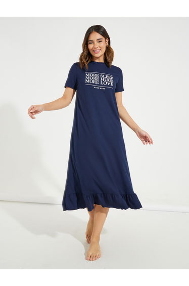 More Sleep Slogan Ruffle Hem Sleep T-Shirt Dress