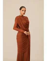 Katrina Cowl Neck Long Sleeve Maxi Dress - 4