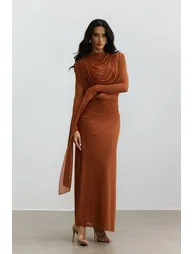 Katrina Cowl Neck Long Sleeve Maxi Dress - 10
