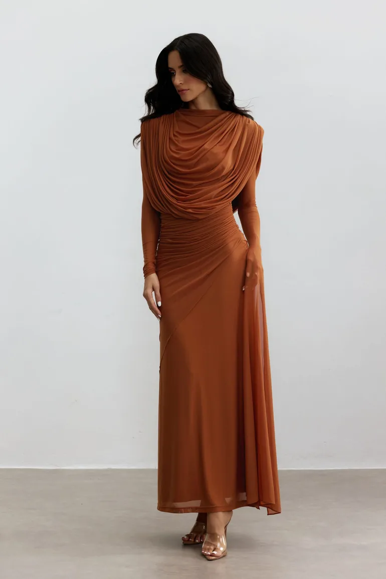 Katrina Cowl Neck Long Sleeve Maxi Dress - 13