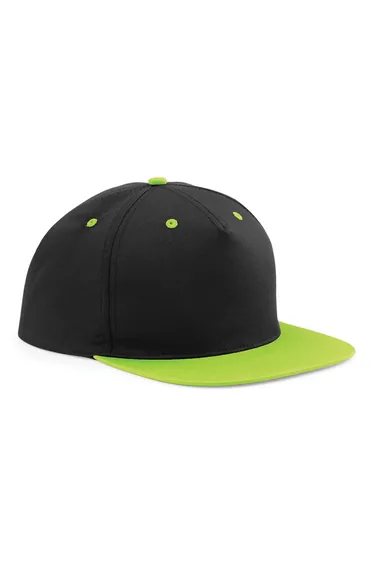 Beechfield Unisex 5 Panel Contrast Snapback Cap (Pack of 2) - Black/Lime Green