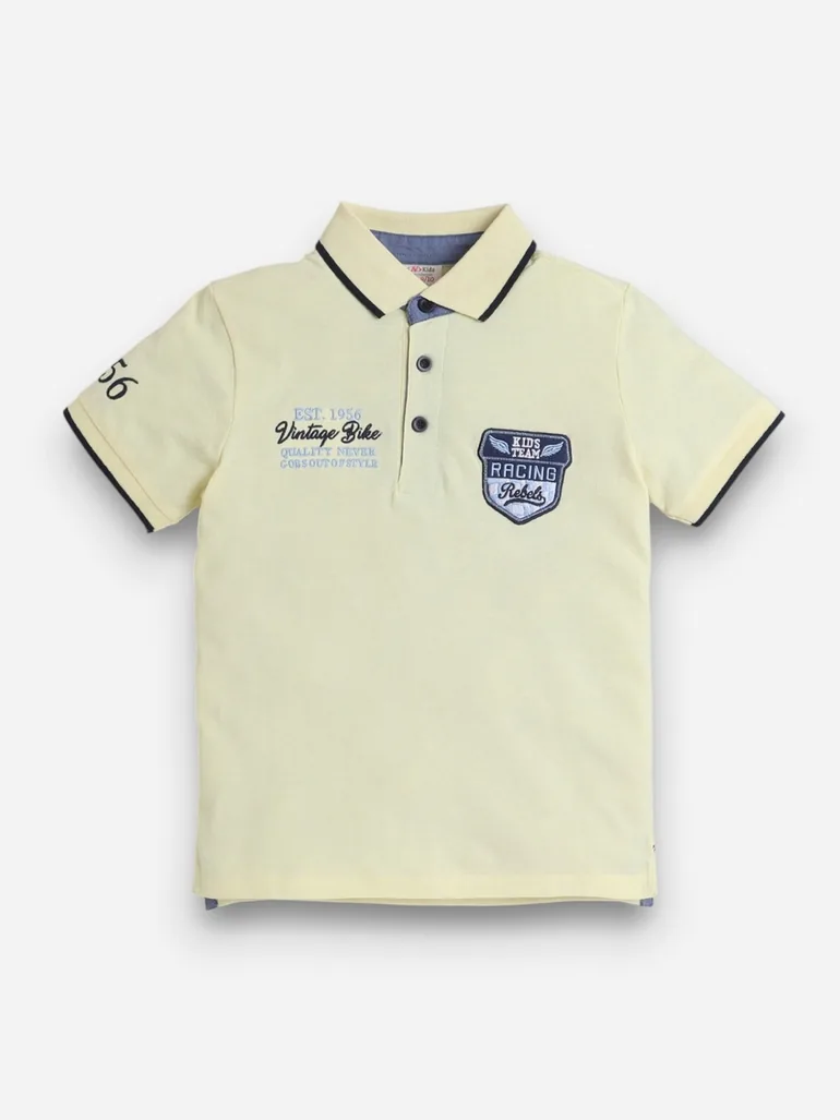 Boys Yellow Embroidered Detail Short Sleeve Polo T-Shirt