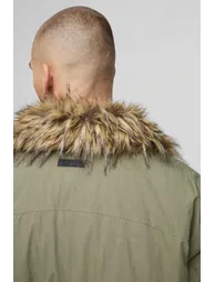 Regular Fit Faux Fur Collar Nylon Bomber Jacket - khaki - 2