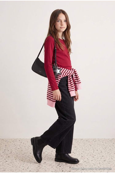 Burgundy Girl's Plain Knitted T-Shirt