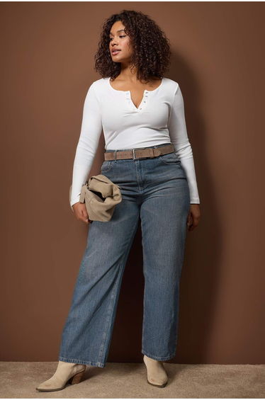 Ecru ribbed knit plus size blouse