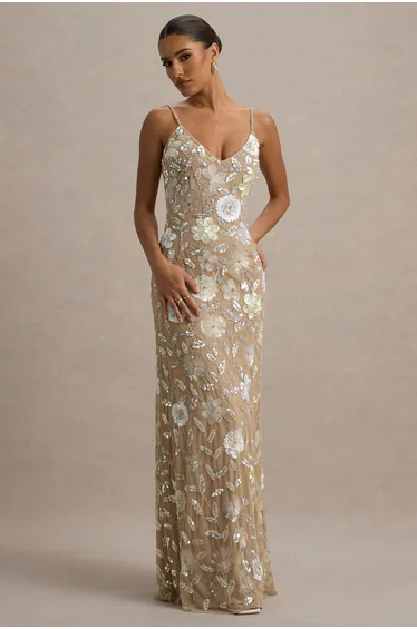 Gemini | Floral Embellished Strappy Maxi Dress