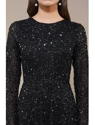 Sila Long Sleeve Embellished Maxi Dress in Black - 1