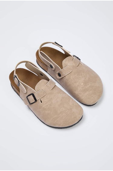 Beige Buckle Detailed Nubuck Sabo Women's Sandals