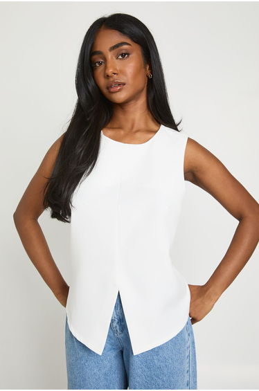 Split Front Tailored Top - ivory