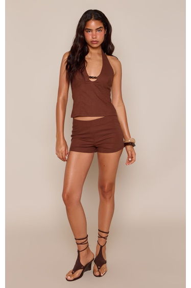 Brown Linen Look Tailored Shorts Co-ord