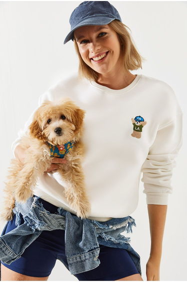 LUCCI Embroidered Cotton Crew Neck Sweatshirt