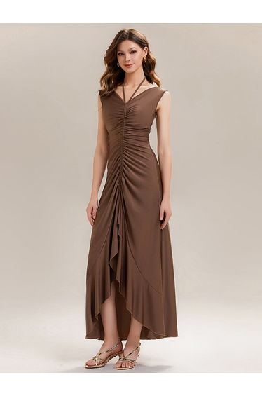 ever JILLIAN|Ruched Asymmetric Hemline High Stretch Evening Dress