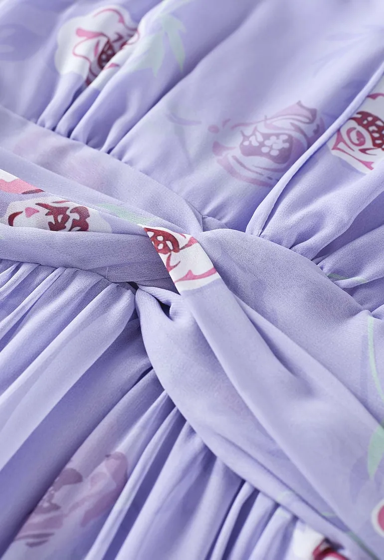 Blushing Rose V-Neck Twisted Waist Chiffon Maxi Dress in Lavender for Picnic Dates & Park Concerts - 5