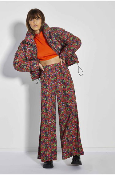 Glamorous Care Purple Orange Ditsy Padded Puffer Coat