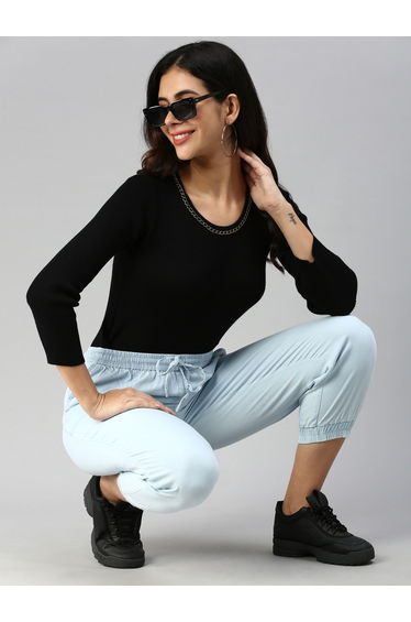 Light Blue Woven Cotton Denim Joggers