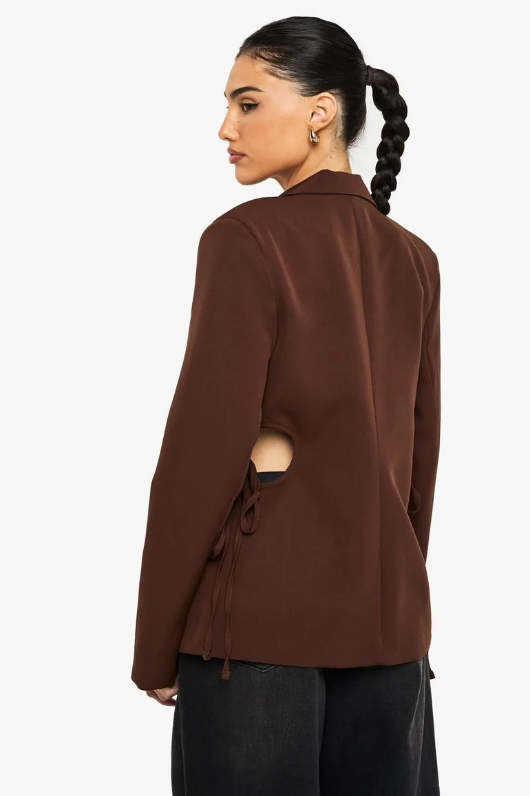 Cut Out Detail Tailored Blazer - chocolate - 1