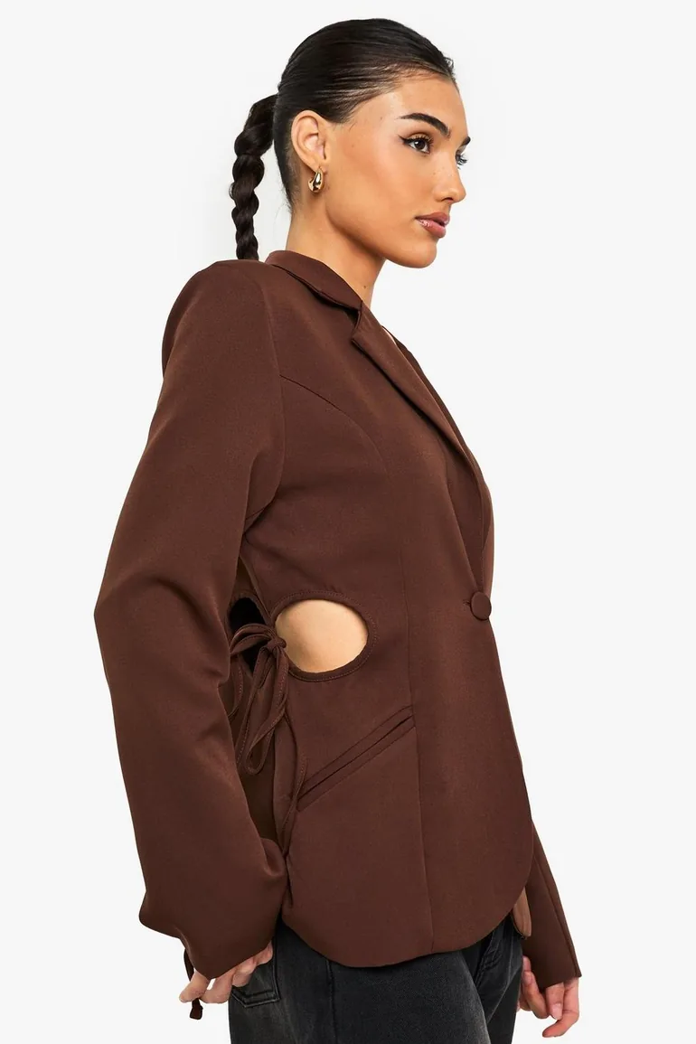 Cut Out Detail Tailored Blazer - chocolate - 2