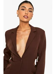 Cut Out Detail Tailored Blazer - chocolate - 3