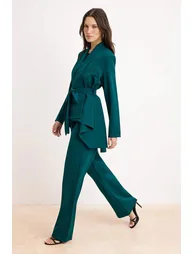 Emerald Green Belt Detailed Woven Jacket - Trouser Bottom - Top Set - 1