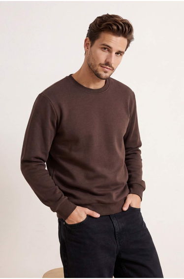 Dark Brown Regular/Normal Cut Inner Fleece/Warm Sweatshirt