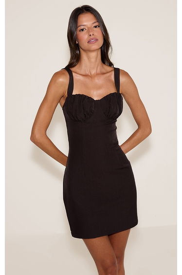 Chocolate Ruched Cup Detail Sleeveless Bodycon Dress