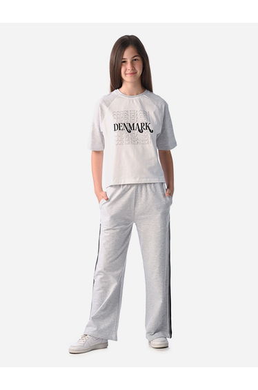 Graphic Print Knit Crop Top and Wide-Leg Pants Set