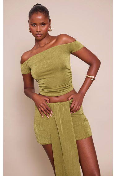 Olive Bardot Textured Top