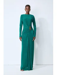 Serenade Me Green Long Sleeve Ruched Maxi Dress