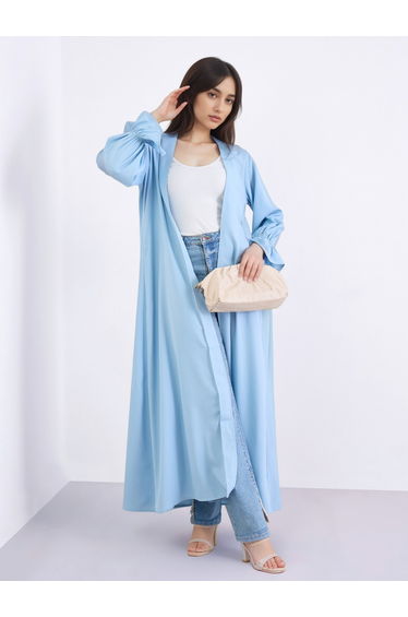 Solid Frill Sleeves Front Open Abaya