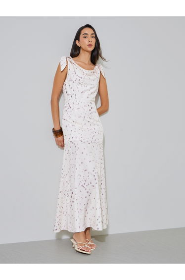 Off White Spot Print Tie-Strap Maxi Dress