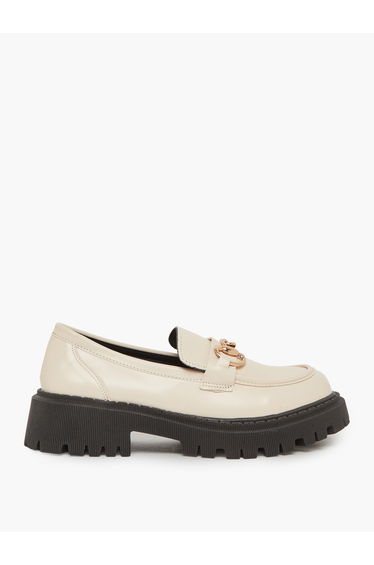 Beige Chain Trim Loafers