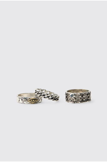 3 Pack Silver Gothic Rings - silver