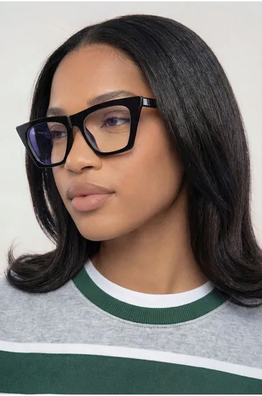 Chunky Framed Blue Light Cat Eye Glasses - black