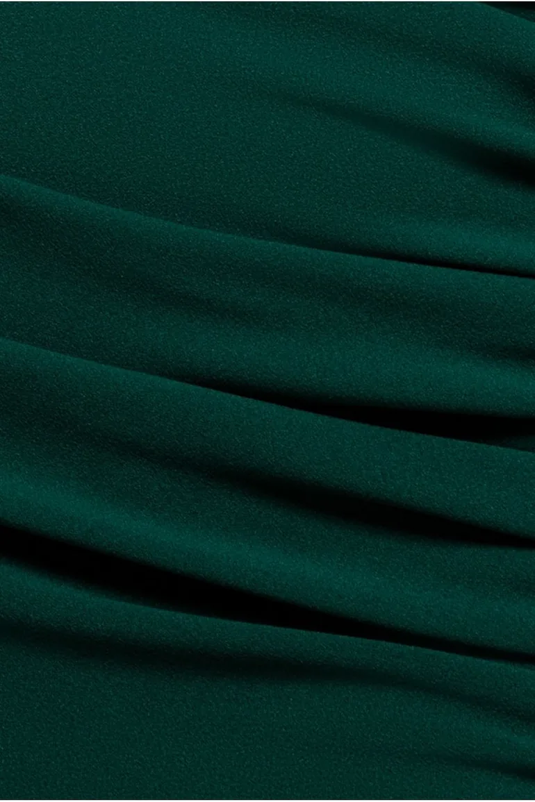 Pleated One Shoulder Bardot Fit And Flare Maxi Dress - Emerald Green by Goddiva - 3