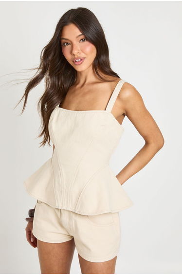 Seam Detail Denim Top - ecru